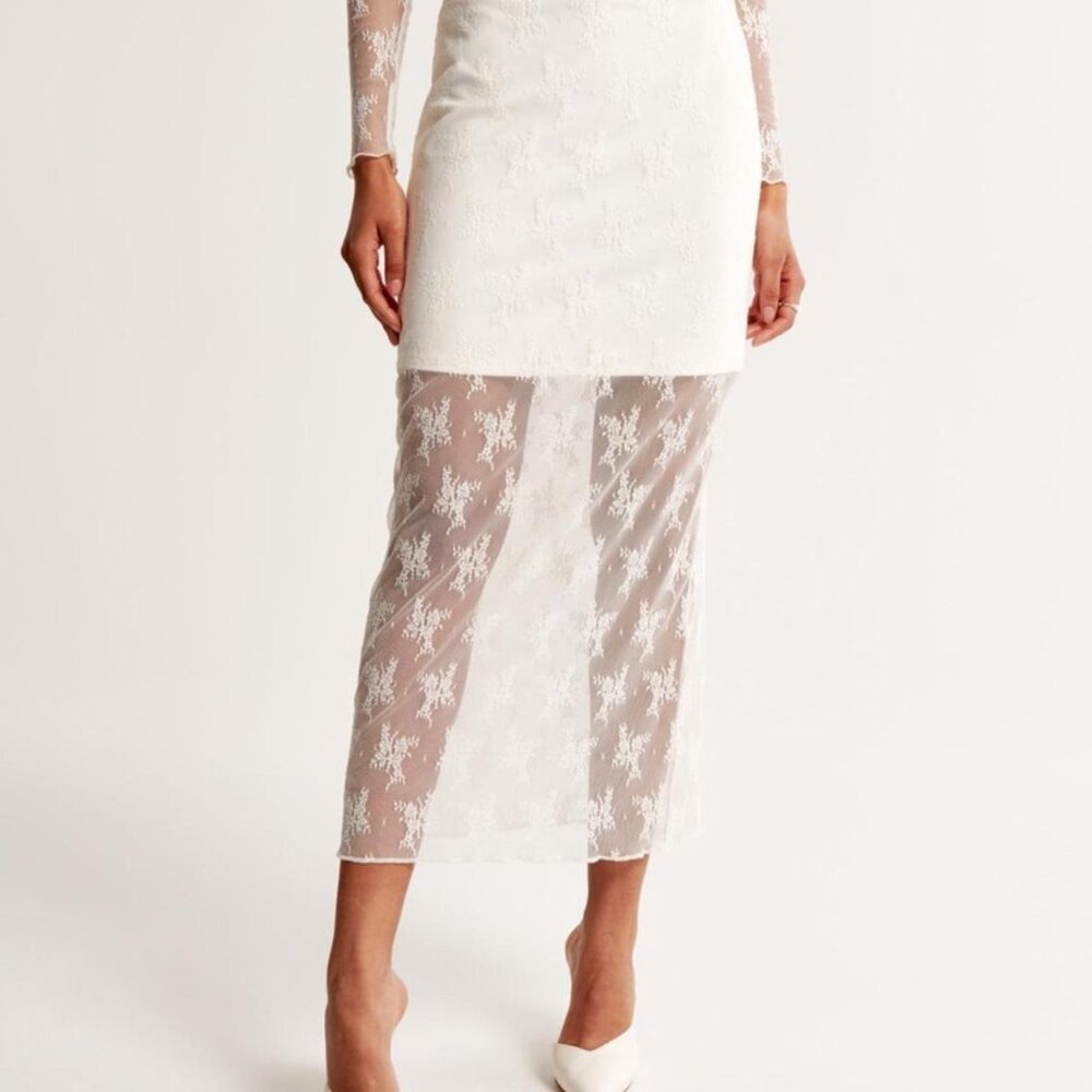 White lace midi dress with lace details, also selling matching top!